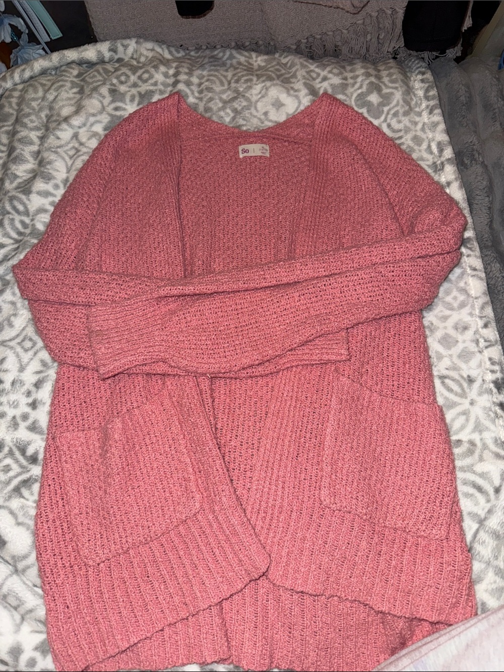SO Dusty Rose Open-Front Knit Cardigan